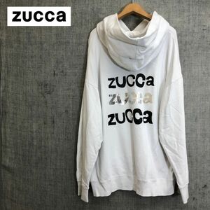 1K2560-F◆ ZUCCA ズッカ パーカー フーディ スウェットシャツ ロゴプリント ◆ sizeF コットン ホワイト 古着 秋冬