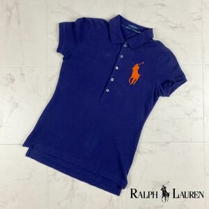 RALPH LAUREN ラルフローレン 小さいサイズ ビッグホース刺繍 半袖ポロシャツ カットソー トップス レディース 紺 サイズXS*HC595