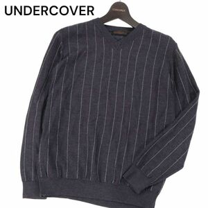 02AW★ UNDERCOVER アンダーカバー 魔女期★ 秋冬 ストライプ ステッチ ウール ニット セーター Sz.M　メンズ グレー　I3T01826_A#K