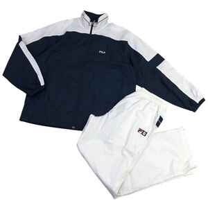 D584-7 大きいサイズ FILA フィラ 上下 2点セット セットアップ トップス ジップアップ ジャケット ボトムス パンツ 紺 白 メンズ XL