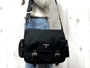 極美品 PRADA プラダ テスート ショルダーバッグ バッグ ナイロン×レザー 黒 メンズ 79700Y