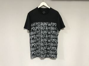 本物アルマーニエクスチェンジARMANI AXコットンプリント半袖Tシャツメンズサーフアメカジミリタリーアメカジビジネススーツ黒ブラックS