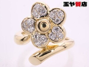 ポンテヴェキオ 美品 PonteVecchio ダイヤ0.19ct フラワー デザイン リング 8号 750 18KYG