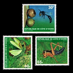 bα93y1-2I4　コートジボワール1979年　蜂など昆虫・動物・3枚完