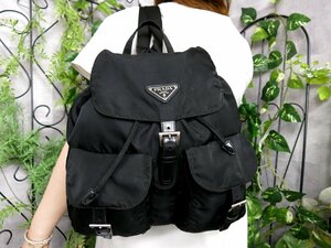 ●超美品●PRADA プラダ●三角ロゴプレート●ポコノ ナイロン カーフ レザー 本革●リュックサック●黒●シルバー金具●B5 収納●Js47594