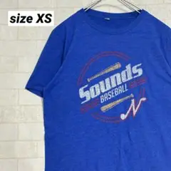 Tシャツ 半袖 プリント ロゴ ブルー XS相当 メンズ ユニセックス 英字ロゴ