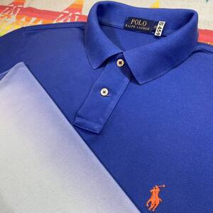 綺麗め清涼!Good Bule Gradation!クリーニング済POLO RALPH LAUREN正規品ポロ ラルフローレン ブルー/サックス グラデーション ポロシャツM