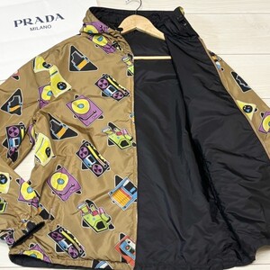 未使用級/XLサイズ相当●PRADA プラダ ジャケット SGH851 カセット プリント ナイロン リバーシブル ジャケット アウター 総柄 三角ロゴ