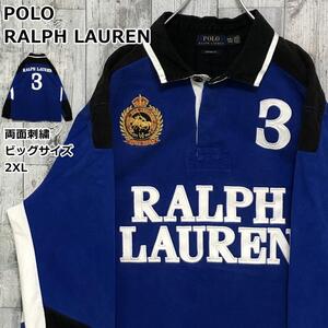 POLO RALPH LAUREN ポロラルフローレン 両面刺繍ロゴ ビッグロゴ 大きいサイズ ビッグサイズ 2XL 切替 肉厚 長袖 ラガーシャツ 90s