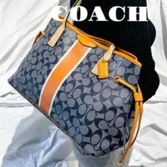 【美品】コーチ COACH トートバッグ シグネチャー ネイビー F29064