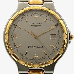 仙104【電池交換済】LONGINES CONQUEST 4018 腕時計 デイト クォーツ アナログ ロンジン V.H.P コンクエスト QZ グレー文字盤 ラウンド