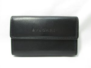 超美品 BVLGARI ブルガリ コンパクト財布 レザー三つ折り財布 黒 本物