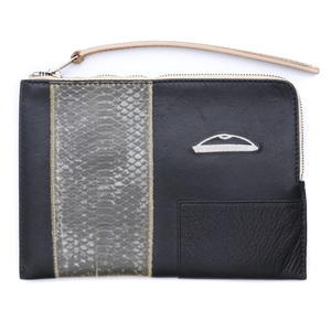 RICK OWENS PYTHON EMBROIDERY LEATHER POUCH ブラック リックオウエンス パイソンエンブロイダリーレザーポーチ クラッチバッグ