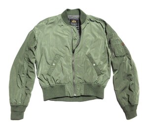 未使用に近い Alpha Industries/アルファ/ドロップショルダー/MA-1フライトジャケット/グリーン/レディースS/TA7038-019/ミリタリー/アウタ