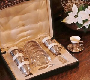 20世紀初頭 Lenoxレノックス Sterling シルバーホルダー カップ ６客 オリジナルBOX 925ソーサー | 開花浪漫