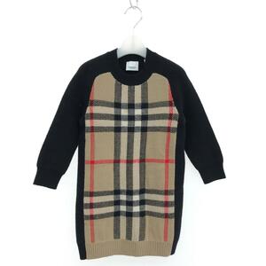 ◆BURBERRY LONDON バーバリーロンドン ニットワンピース サイズ:6Y(116)◆ ブラック/ベージュ カシミヤ混 キッズ 子供服 長袖 チェック