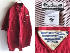 Columbia コロンビア S/S PFG Fishing Shirt ロゴワッペン フィッシングシャツ 半袖 シャツ M バーガンディ テックウェア