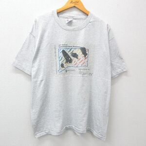 XL/古着 ヘインズ 半袖 ビンテージ Tシャツ メンズ 90s ワシ 羽 サイン入り 大きいサイズ クルーネック グレー 霜降り spe 23jul31 中