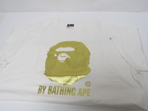 A BATHING APE アベイシングエイプ BAPE ゴールド 大猿 プリント Tシャツ 白 大サル 金【XL】国内正規品 USED品 クリーニング済み