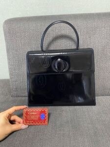 Cartier カルティエ ハンドバッグ ハッピーバースデー レザー エナメル カーフ ブラック 黒 レディース カバン バッグ 1円〜 カード有