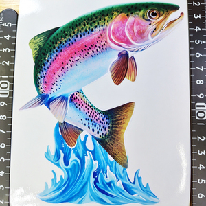 ニジマス ステッカー 15×12(cm) RA18　　 　[●匿名配送● フライ 毛針 釣り 魚 鱒 フィッシング ニジマス レインボートラウト]