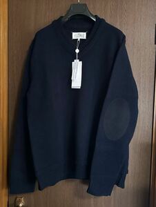 濃紺L新品50%of メゾンマルジェラ エルボーパッチ ニット セーター ダークネイビー Vネック 長袖 23AW size L Maison Margiela 4 14 メンズ