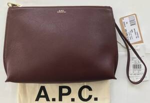 新品27,500円★A.P.C. アー・ペー・セー★牛革 カーフレザー★レザー クラッチバッグ ポシェット★国内正規★程よいマチ ボルドー ゴールド