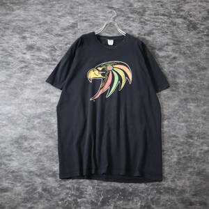 T258 JERZEES Native Americans Design Print Black Tee ジャージーズ ネイティブアメリカン 鳥 プリント クルーネック 黒 Tシャツ XL