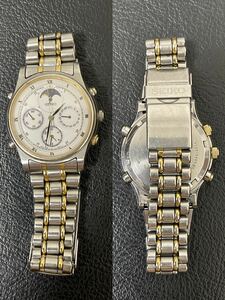 ☆SEIKO/セイコー ムーンフェイズ 7T36-6A80 クロノグラフ メンズ腕時計《電池切れ/中古品》☆ ジャンク