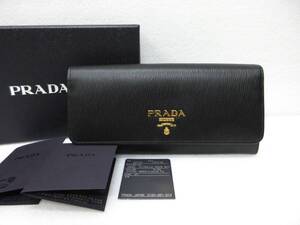 超美品 PRADA プラダ 1MH132 サフィアーノ レザー 長財布 ブラック 黒 a