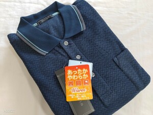 LL寸・秋冬新品／ヘリンボーン起毛ポロシャツ●ネイビー