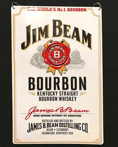 ブリキ看板【JIM BEAM】ジムビーム/35x23cm/レリーフ/TIN/ウィスキー/アメリカン雑貨