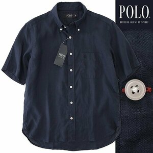 新品 POLO BCS ポロ 清涼 リネン シャンブレー 半袖 BDシャツ M 紺 【NXP693_540】 春夏 メンズ ボタンダウン ポニー 麻 サマー 盛夏 刺繍