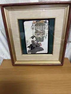 国貞　浮世絵　17cm×25cm 額縁付　 日本画 女性と提灯の風景 絵画