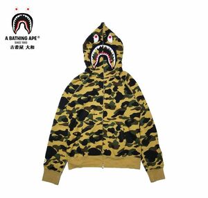 #古着屋大和 セール中 BAPE A BATHING APE CAMO 迷彩 シャークパーカー パーカー L イエロー ヒップホップ ダンス テリヤキボーイズ NIGO