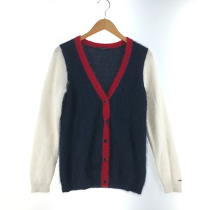 〇〇 TOMMY HILFIGER トミーヒルフィガ レディース Vネックカーディガン サイズM レッド×ブルーｘホワイト 目立った傷や汚れなし