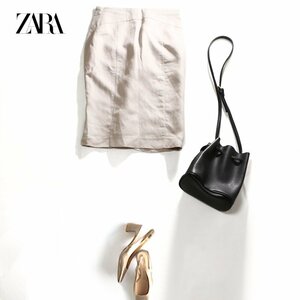 美品 ZARA woman ザラ ウーマン 春 夏 上品 膝下丈 リネン タイトスカート S グレー ベージュ