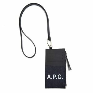 A.P.C. (アーペーセー) ストラップ付き カードケース コインケース 小銭入れ デニム×レザー 切り替え CODDP M63527 IAK ブラック/049