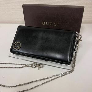 レア GUCCI 本革 長財布 珍しいスタッズ レザーラウンドファスナー