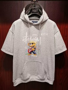 最上級※定価5万◆イタリア・ローマ発*ROBERT CAVANI※KITH designer*限定ROCKERSクマ・プルオーバー半袖*夏のパーカー/50/XL灰