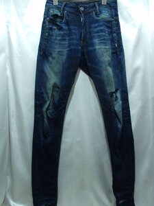 G-STAR RAW ジースターロウ D-STAQ 3D SLIM ダメージ加工 ストレッチデニムパンツ サイズ W26 ブルー系 メンズ ボトムス