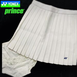 M■【 ホームクリーニング済み 】YONEX / Prince ヨネックス プリンス テニス スコート アンダーセット 袋付き 白 サイズ61 M ダンス チア