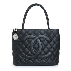 （中古）シャネル CHANEL 復刻トート ハンドバッグ キャビアスキン レザー ブラック 黒 シルバー金具 A01804