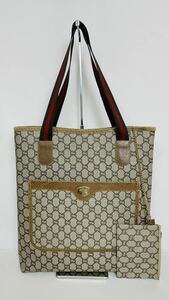 GUCCI PLUS グッチ プラス トートバッグ オールドグッチ ヴィンテージ シェリーライン GG柄 GGプラス ベージュ系 小物入れ付き PVC