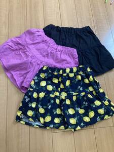 GU ジーユー　キュロットスカート　120サイズ 3枚セット　ショートパンツ　キッズ　イエロー　ピンク　ブラック　女の子　フレア