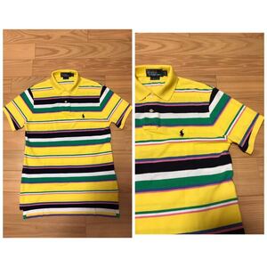 着用5回程.美品☆Polo by Ralph Lauren／ポロ ラルフローレン メンズサイズS 半袖 鹿の子ポロシャツ ボーダー柄 ワンポイント入り 正規品