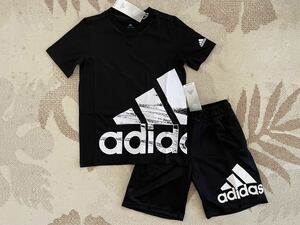 新品★送料込み!!★adidas アディダス★140★ビッグロゴ半袖Ｔシャツ ブラック 黒・快適ビッグロゴハーフパンツ 黒★上下★即決