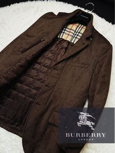 h71 25万!!オーラを纏う!!【トロける光沢カシミアダウン】●BURBERRY LONDON●ウールダウンジャケットコート バーバリーコート メンズ　LL