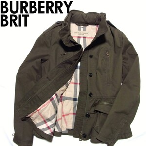 BURBERRY BRIT バーバリー ブリット フリル ストレッチ ミリタリー ジャケット 42 カーキ 裏地 メガチェック ノバチェック 3845599