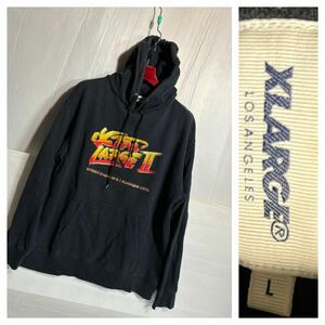 XLARGE エクストララージ　× STREET FIGHTER Ⅱ ストリートファイター2 デカロゴ　大　スウェットフーディ　パーカー　黒　L ブラック